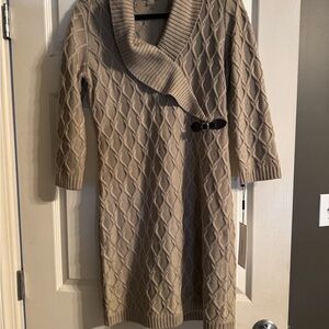 Calvin Klein Taupe Cowl Neck Sweater Dress NWT